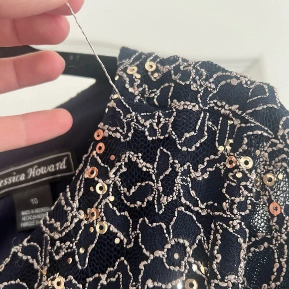 Jessica Howard Lace & Sequin Bodice Flare Dress SZ 10 - Picture 4 of 7